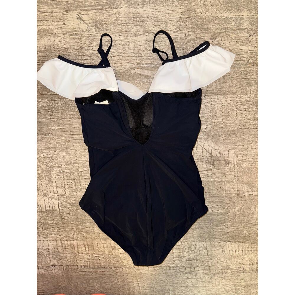 Gottex Ruffled One Piece Swimsuit | Vintage Black&White Retro Chic Swimwear Sz16 - Picture 2 of 5